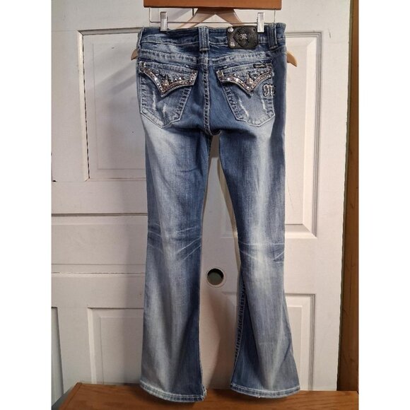 Miss Me Womens Easy Bootcut Jeans Size 29 Distressed Denim With Embellished Back - Picture 2 of 6
